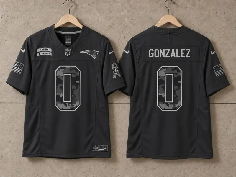 NEW ENGLAND PATRIOTS CHRISTIAN GONZALEZ BLACK SALUTE TO SERVICE JERSEY
