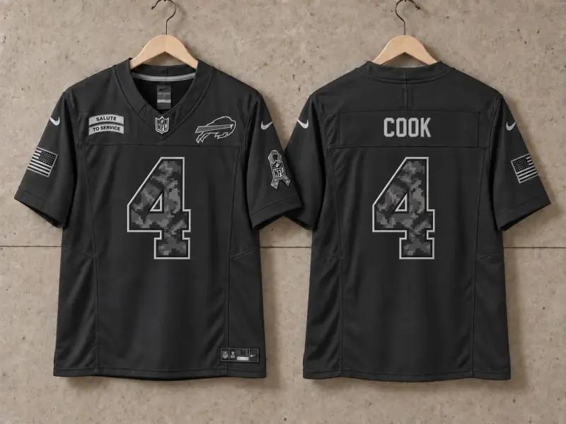 BUFFALO BILLS JAMES COOK BLACK SALUTE TO SERVICE JERSEY