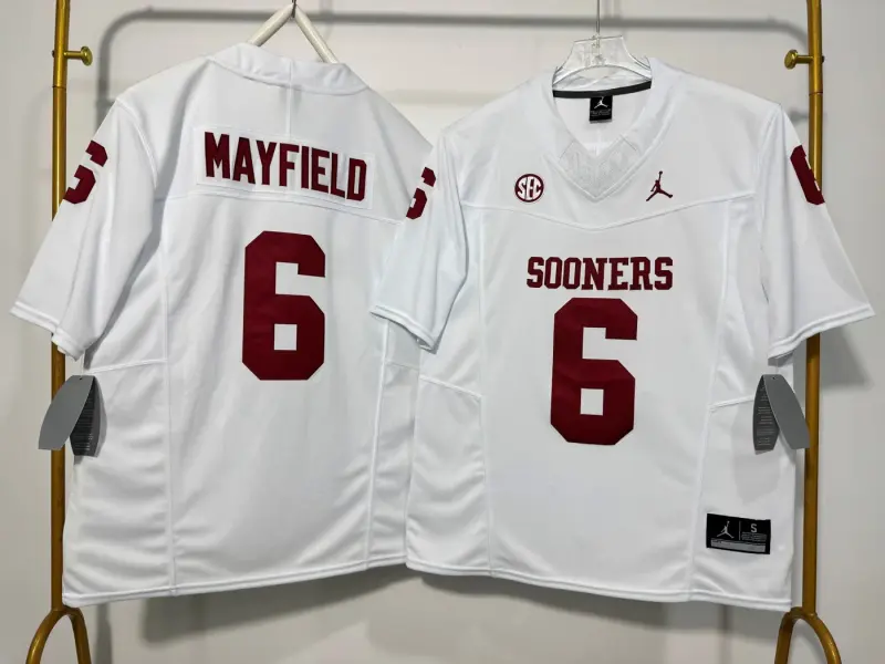 OKLAHOMA SOONERS BAKER MAYFIELD WHITE JERSEY