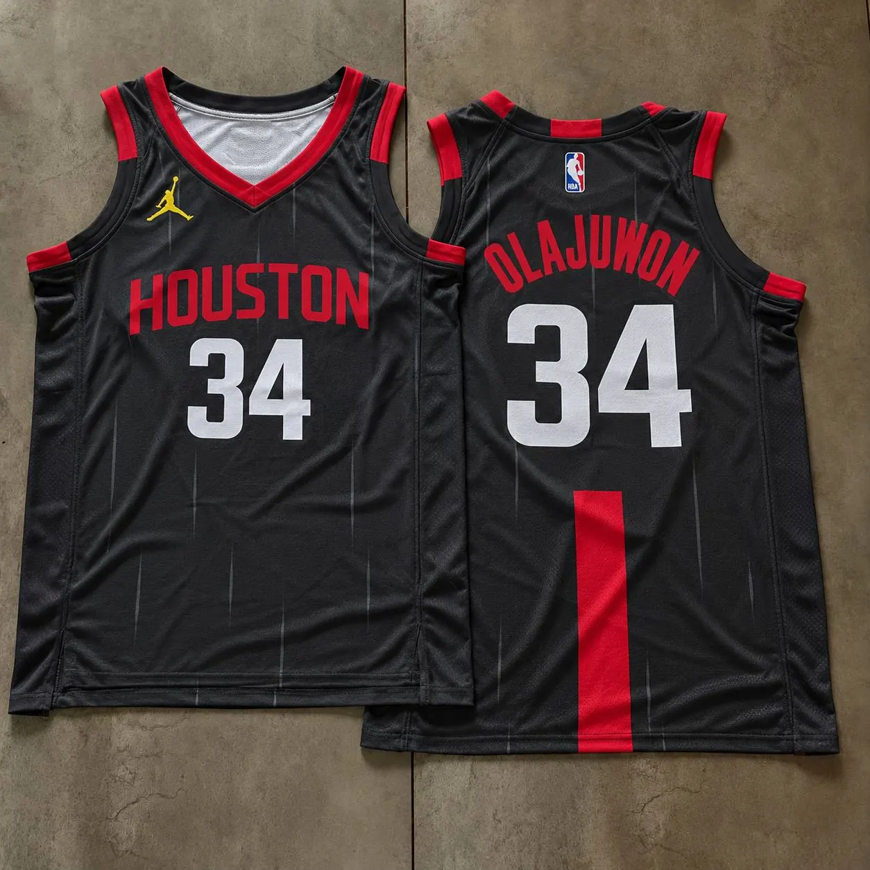 Houston Rockets Hakeem Olajuwon Black Pinstripe Jersey