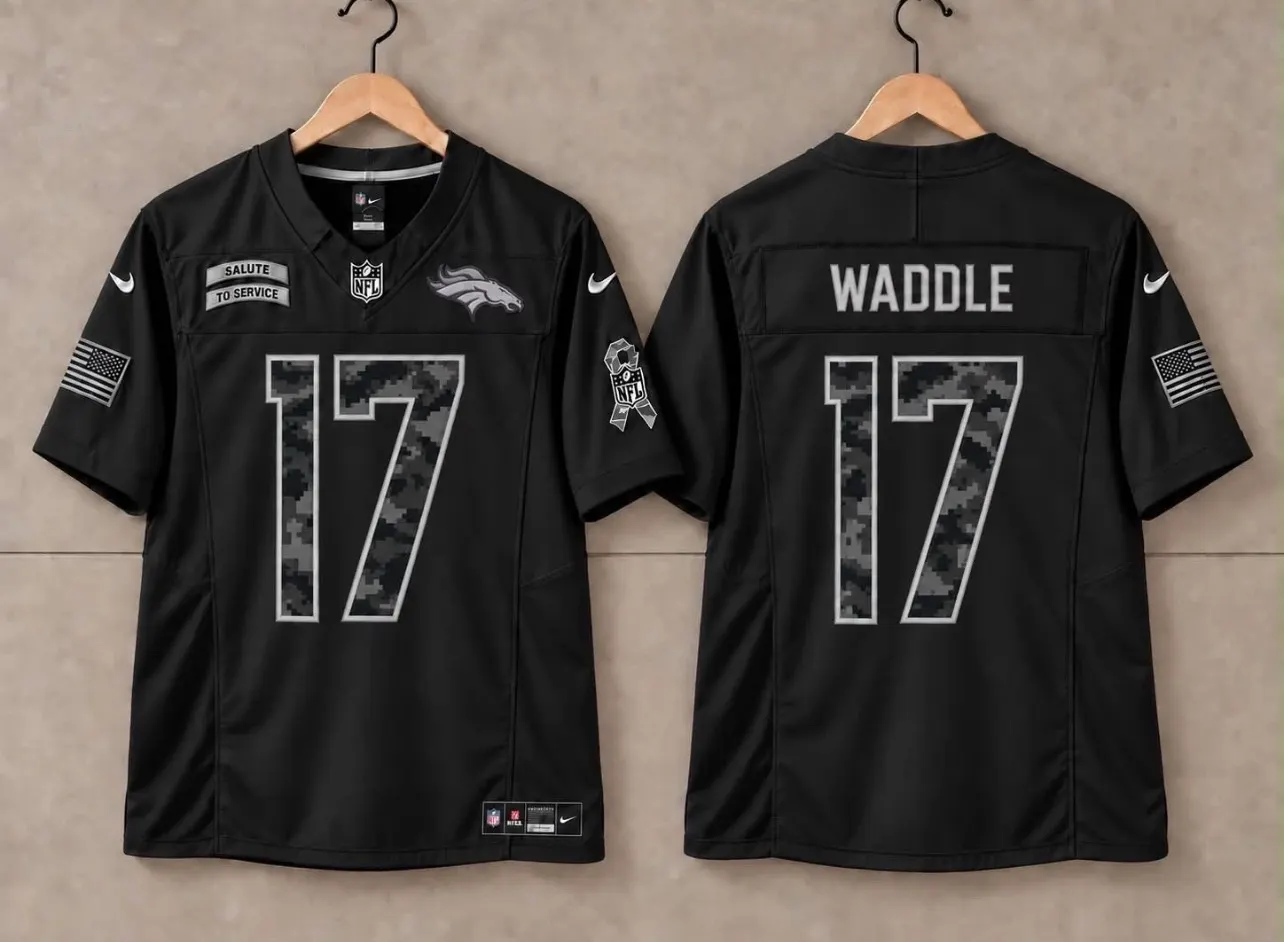 DENVER BRONCOS JAYLEN WADDLE SALUTE TO SERVICE BLACK JERSEY