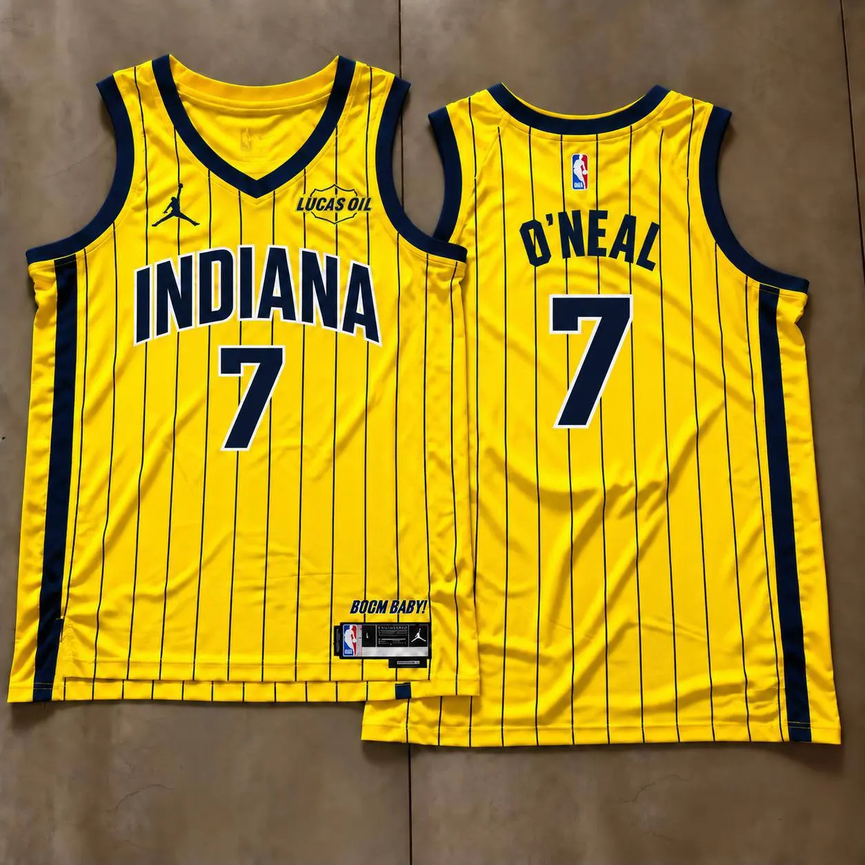 Indiana Pacers Jermaine O'Neal Yellow Pinstripe Jersey