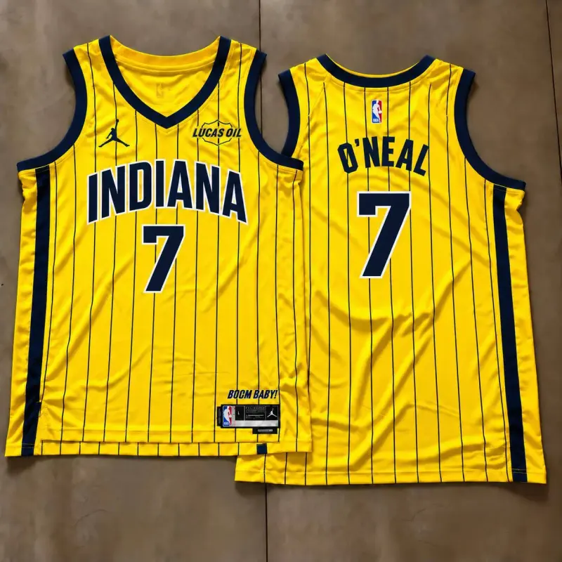 Indiana Pacers Jermaine O'Neal Yellow Pinstripe Jersey