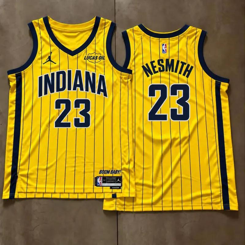 Indiana Pacers Aaron Nesmith Yellow Pinstripe Jersey