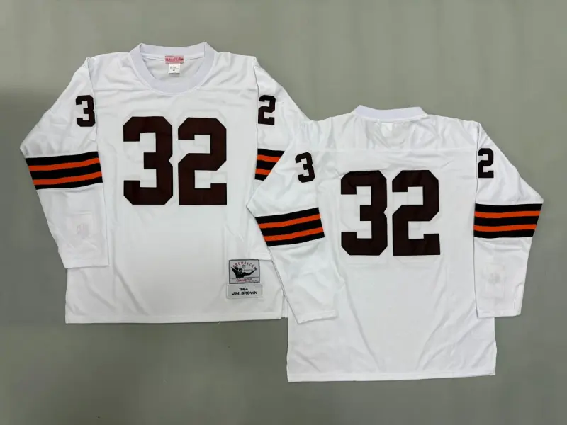 CLEVELAND BROWNS JIM BROWN WHITE VINTAGE JERSEYS