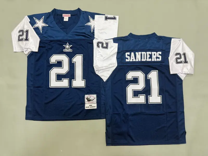 DALLAS COWBOYS DEION SANDERS BLUE VINTAGE JERSEY
