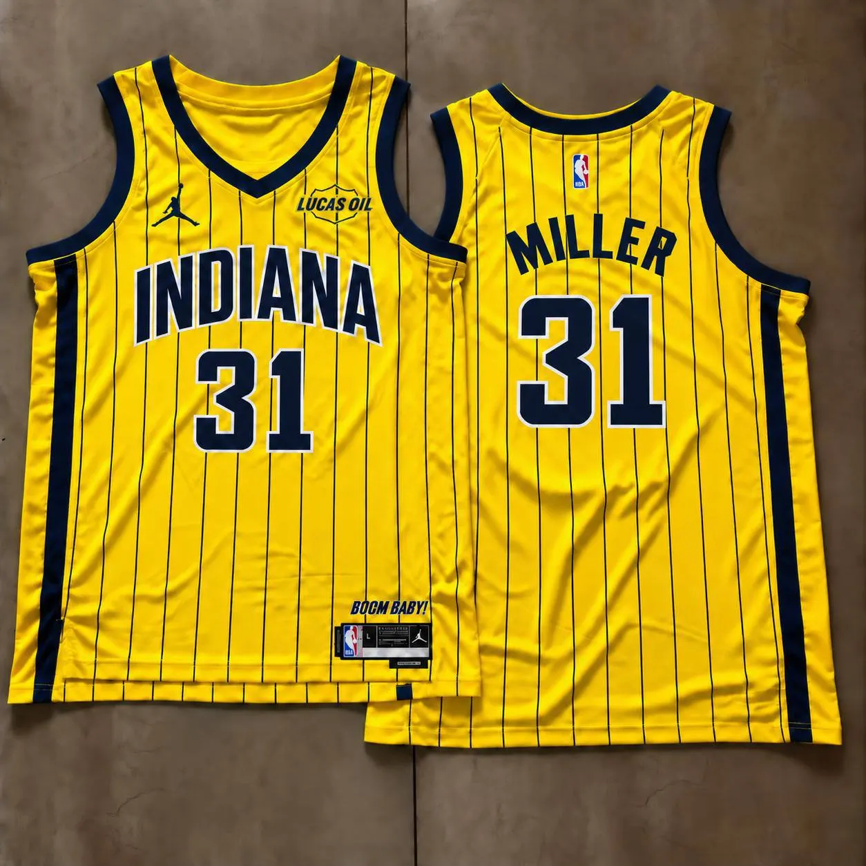 Indiana Pacers Reggie Miller Yellow Pinstripe Jersey