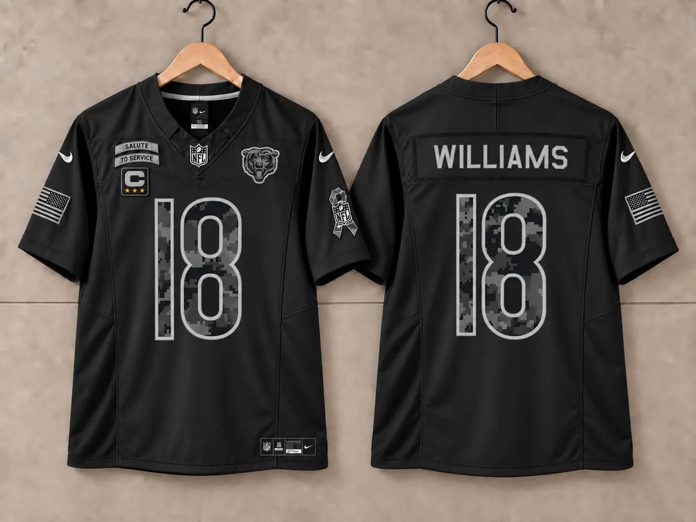 CHICAGO BEARS CALEB WILLIAMS BLACK SALUTE TO SERVICE JERSEY