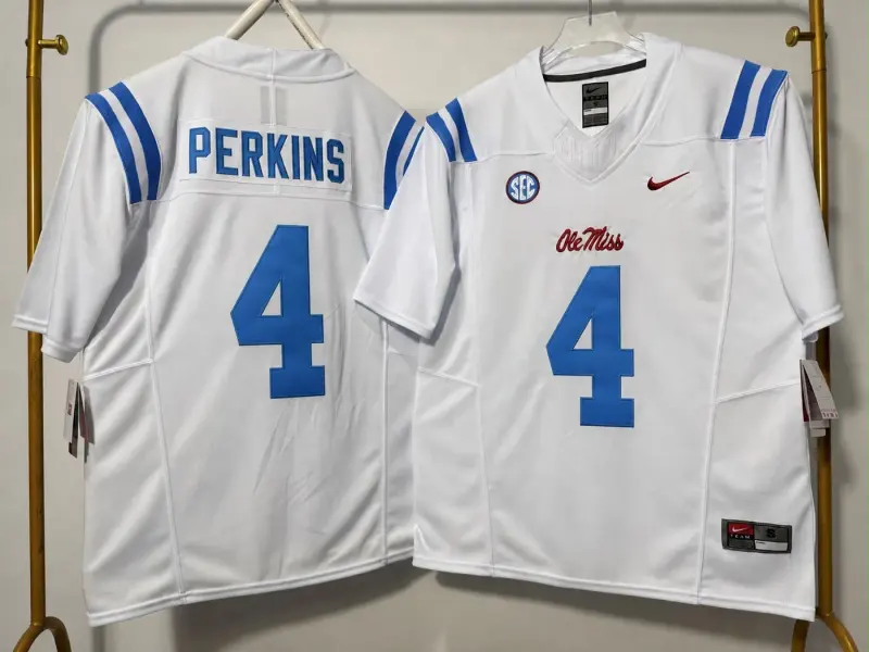 OLE MISS REBELS SUNTARINE PERKINS WHITE JERSEY