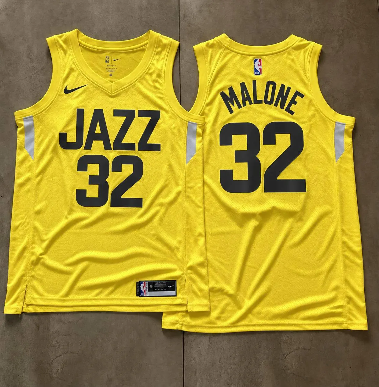 Utah Jazz Karl Malone Yellow Jersey