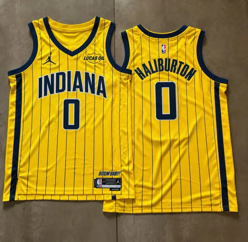 Indiana Pacers Tyrese Haliburton Yellow Pinstripe Jersey