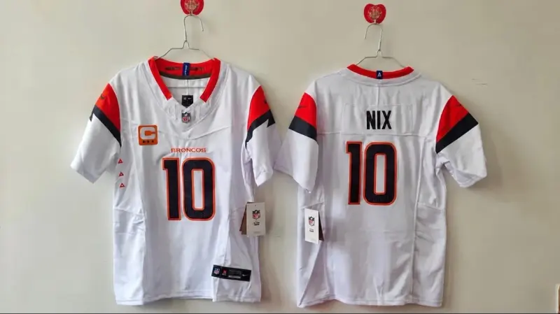DENVER BRONCOS BO NIX WHITE CAPTAIN JERSEY