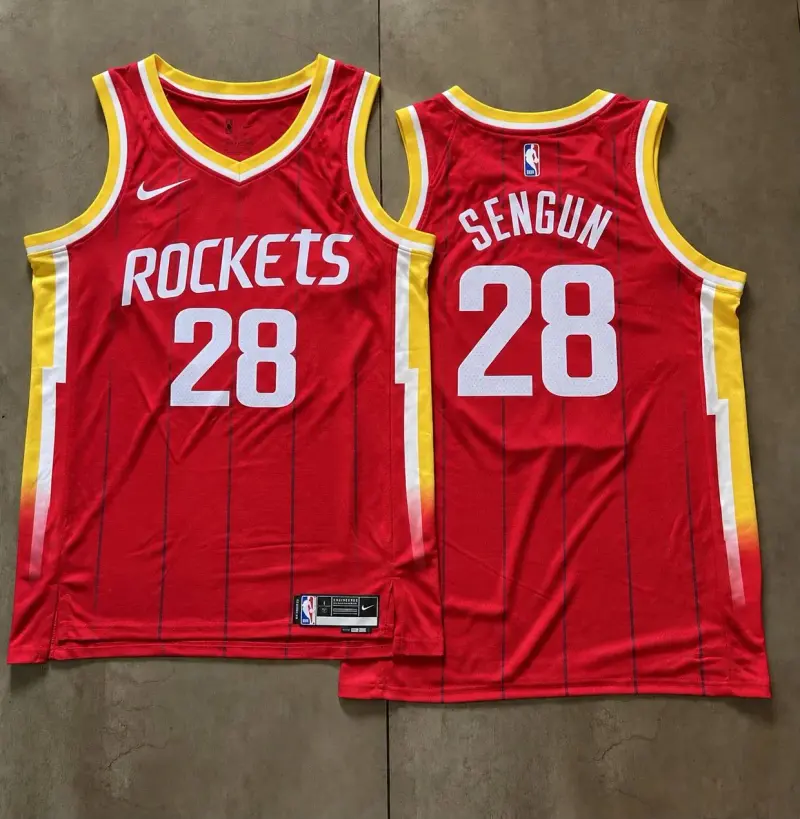 Houston Rockets Alperen Sengun Red Pinstripe Jersey