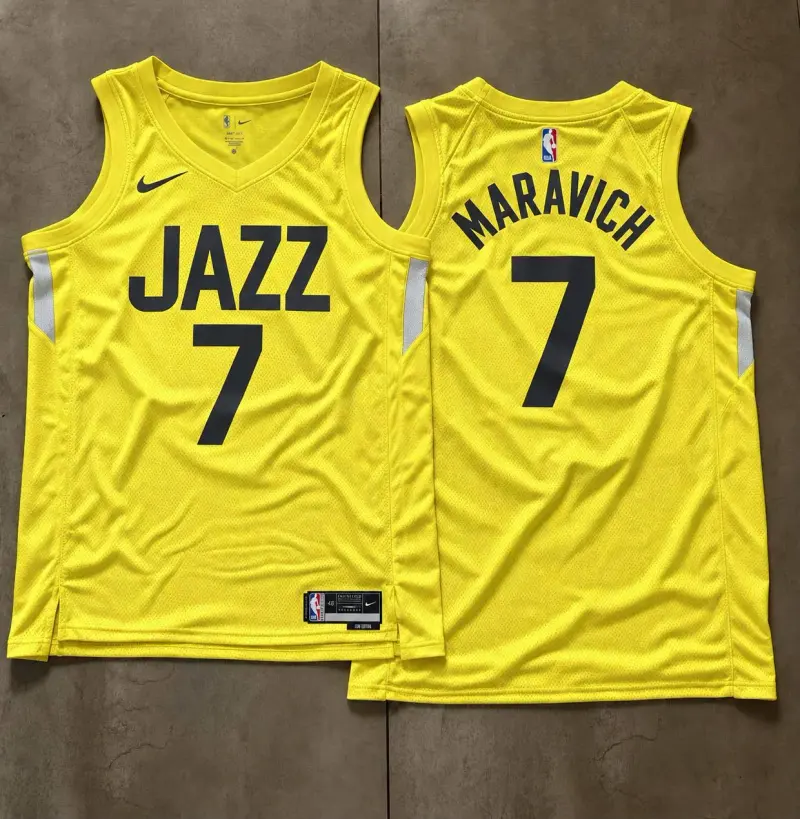 Utah Jazz Pete Maravich Yellow Jersey