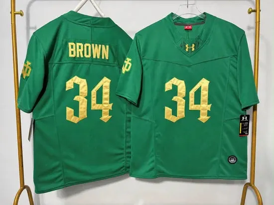 NOTRE DAME FIGHTING IRISH DRAYK BROWN ROYAL GREEN JERSEY