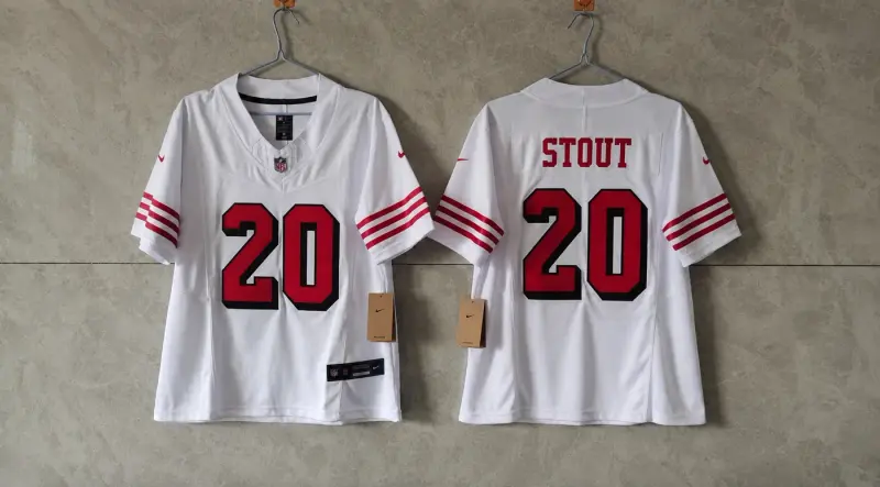 SAN FRANCISCO 49ERS UPTON STOUT WHITE THROWBACK JERSEY