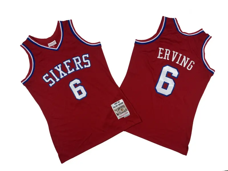PHILADELPHIA 76ERS JULIUS ERVING RED VINTAGE JERSEY