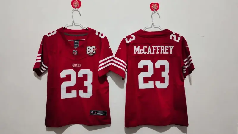SAN FRANCISCO 49ERS CHRISTIAN MCCAFFREY 80 YEAR ANNIVERSARY RED JERSEY
