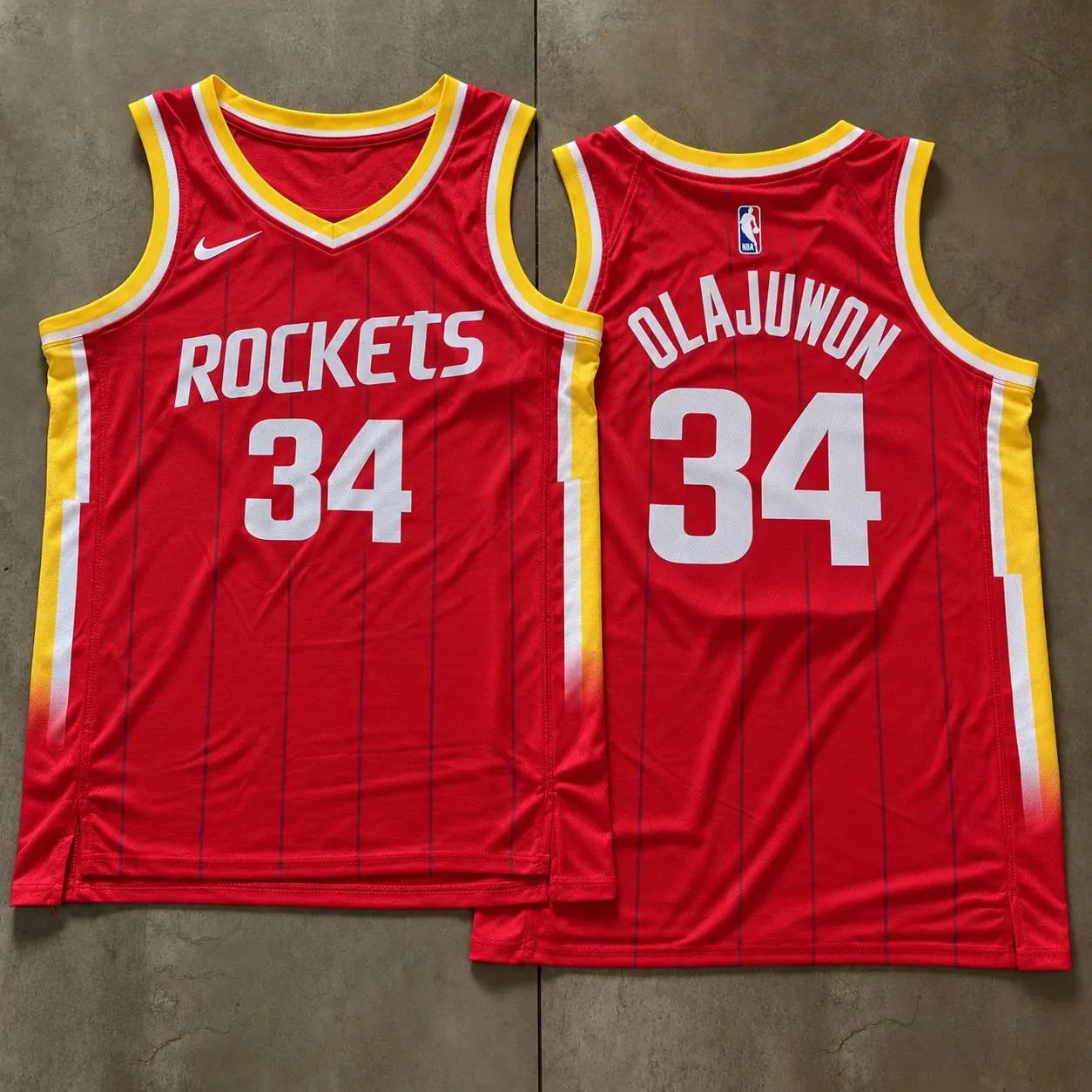 Houston Rockets Hakeem Olajuwon Red Pinstripe Jersey