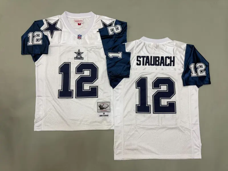 DALLAS COWBOYS RODGER STAUBACH WHITE VINTAGE JERSEY