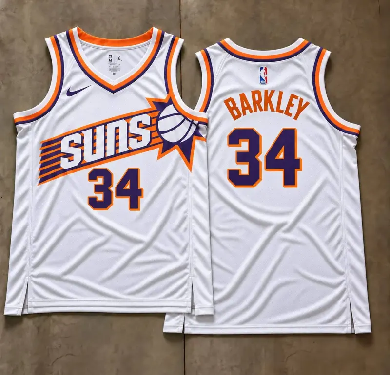 Phoenix Suns Charles Barkley White Sunburst Jersey