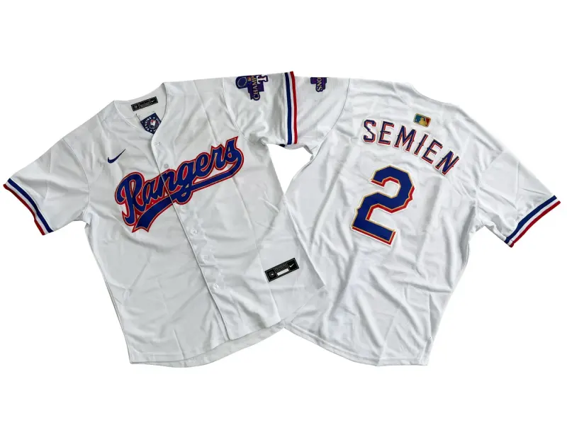 TEXAS RANGERS MARCUS SEMIEN WHITE JERSEY