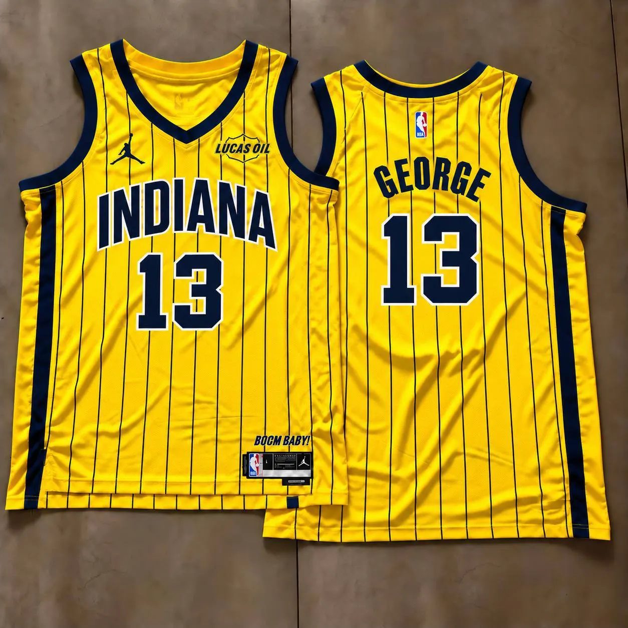 Indiana Pacers Paul George Yellow Pinstripe Jersey