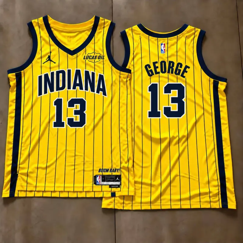 Indiana Pacers Paul George Yellow Pinstripe Jersey