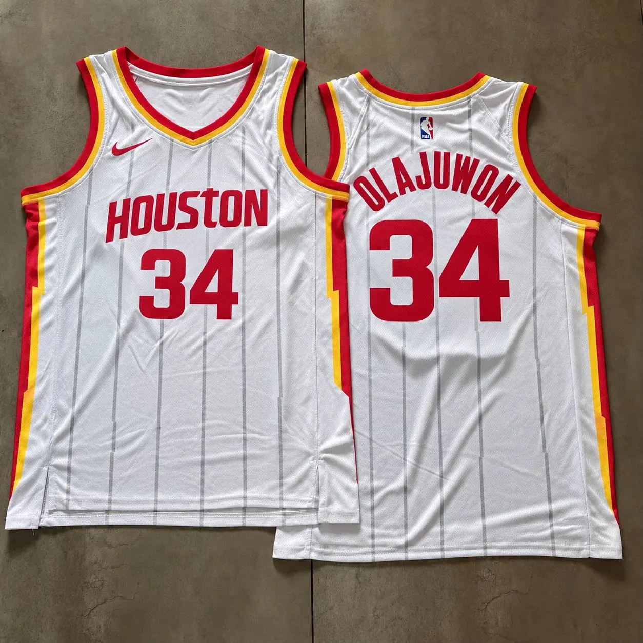 Houston Rockets Hakeem Olajuwon White Pinstripe Jersey
