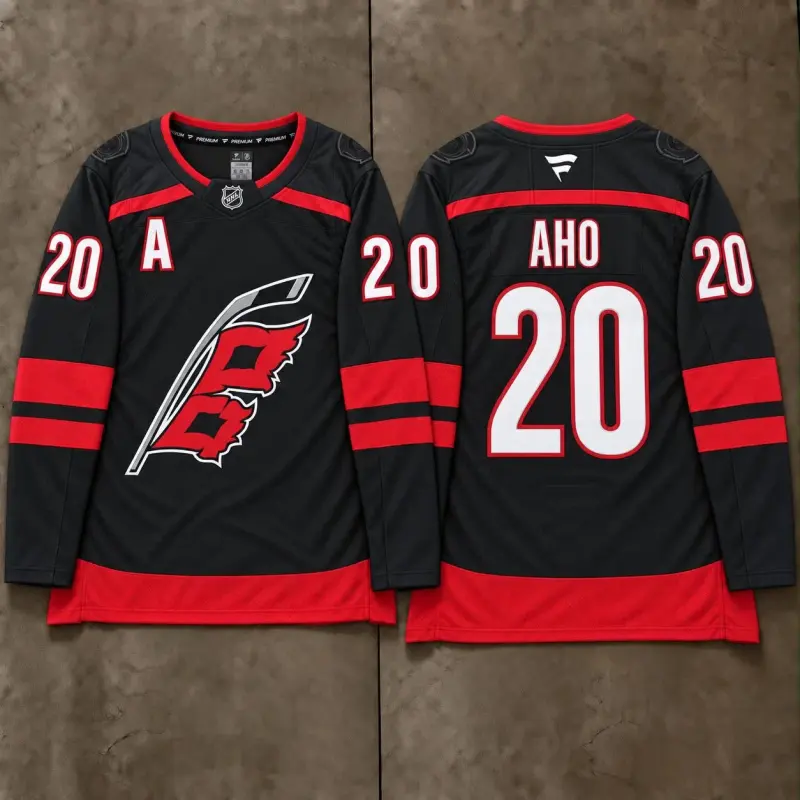 CAROLINA HURRICANES SEBASTIAN AHO BLACK JERSEY