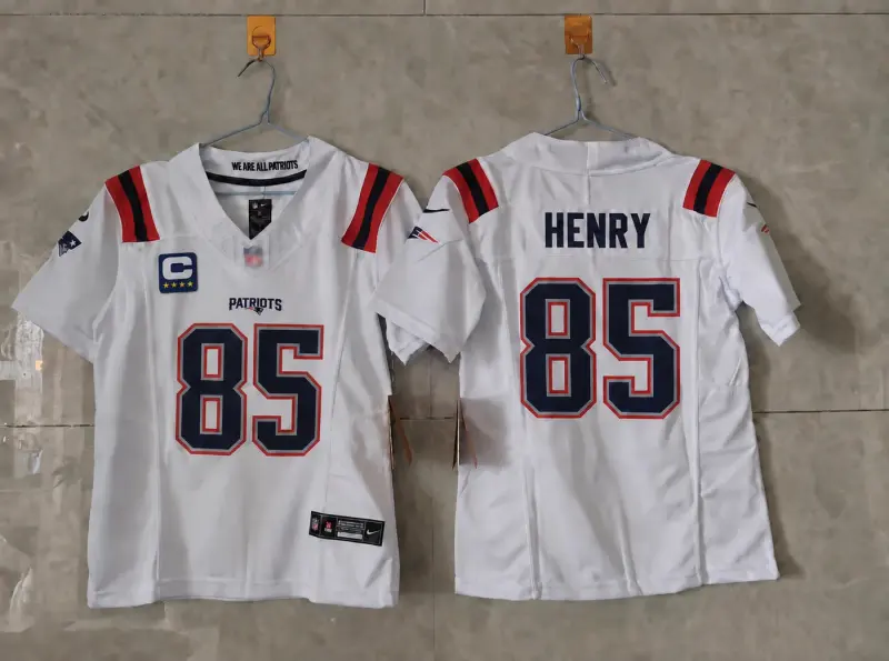 NEW ENGLAND PATRIOTS HUNTER HENRY WHITE CAPTAIN JERSEY