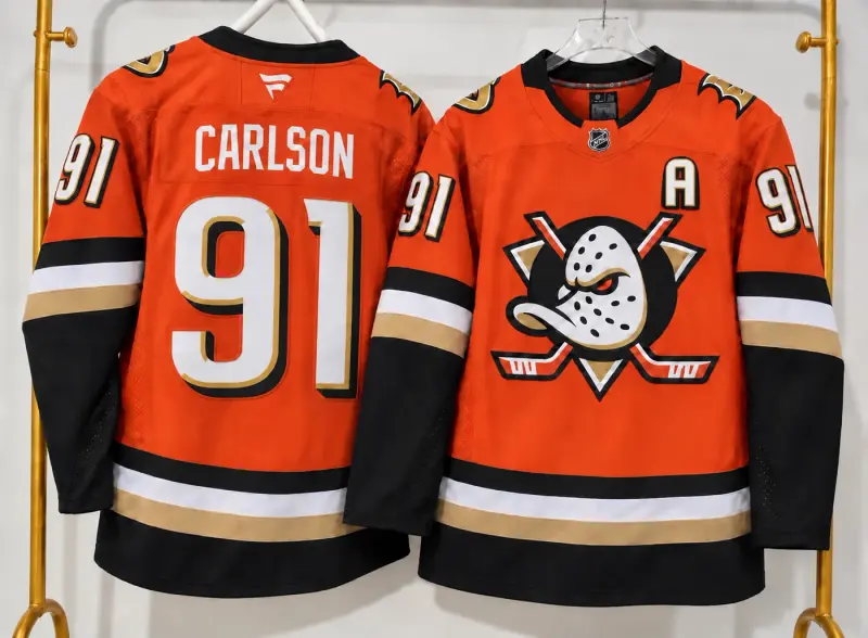ANAHEIM DUCKS LEO CARLSSON ORANGE JERSEY