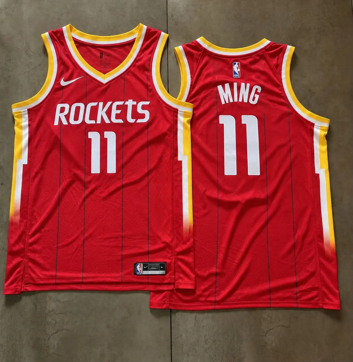 Houston Rockets Yao Ming Red Pinstripe Jersey