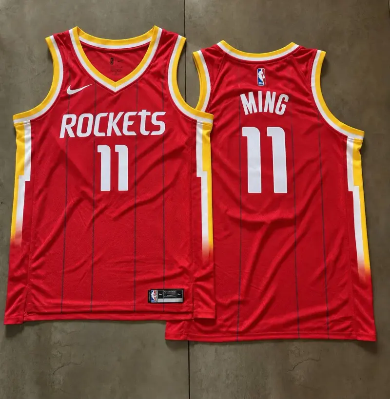 Houston Rockets Yao Ming Red Pinstripe Jersey