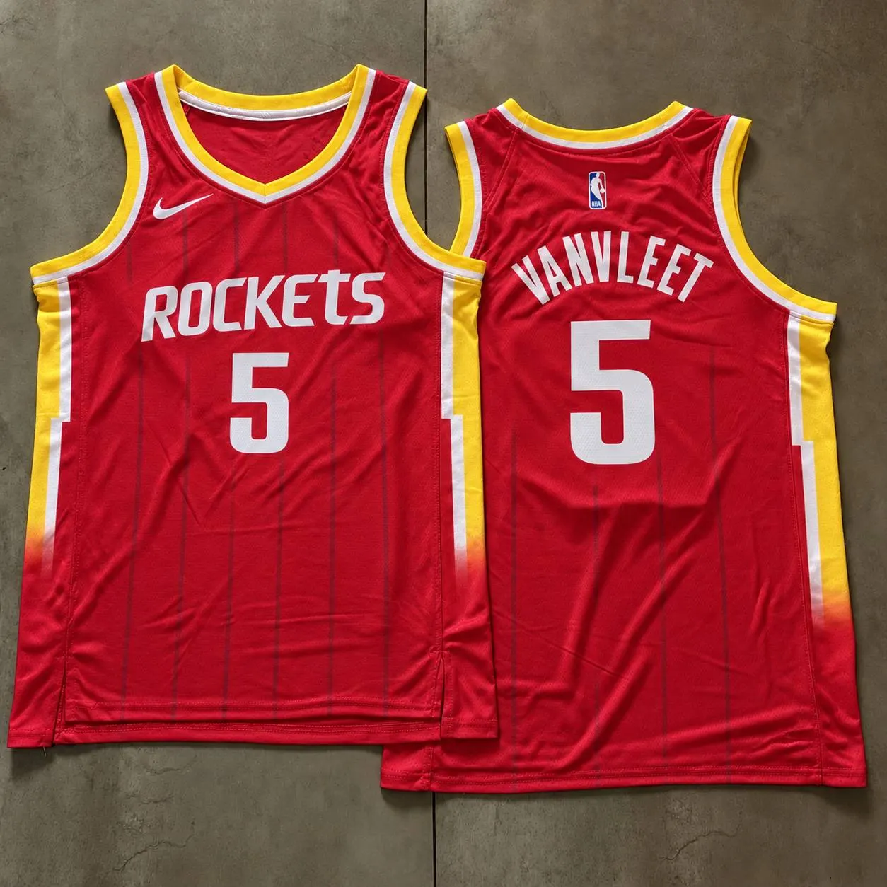 Houston Rockets Fred VanVleet Red Pinstripe Jersey