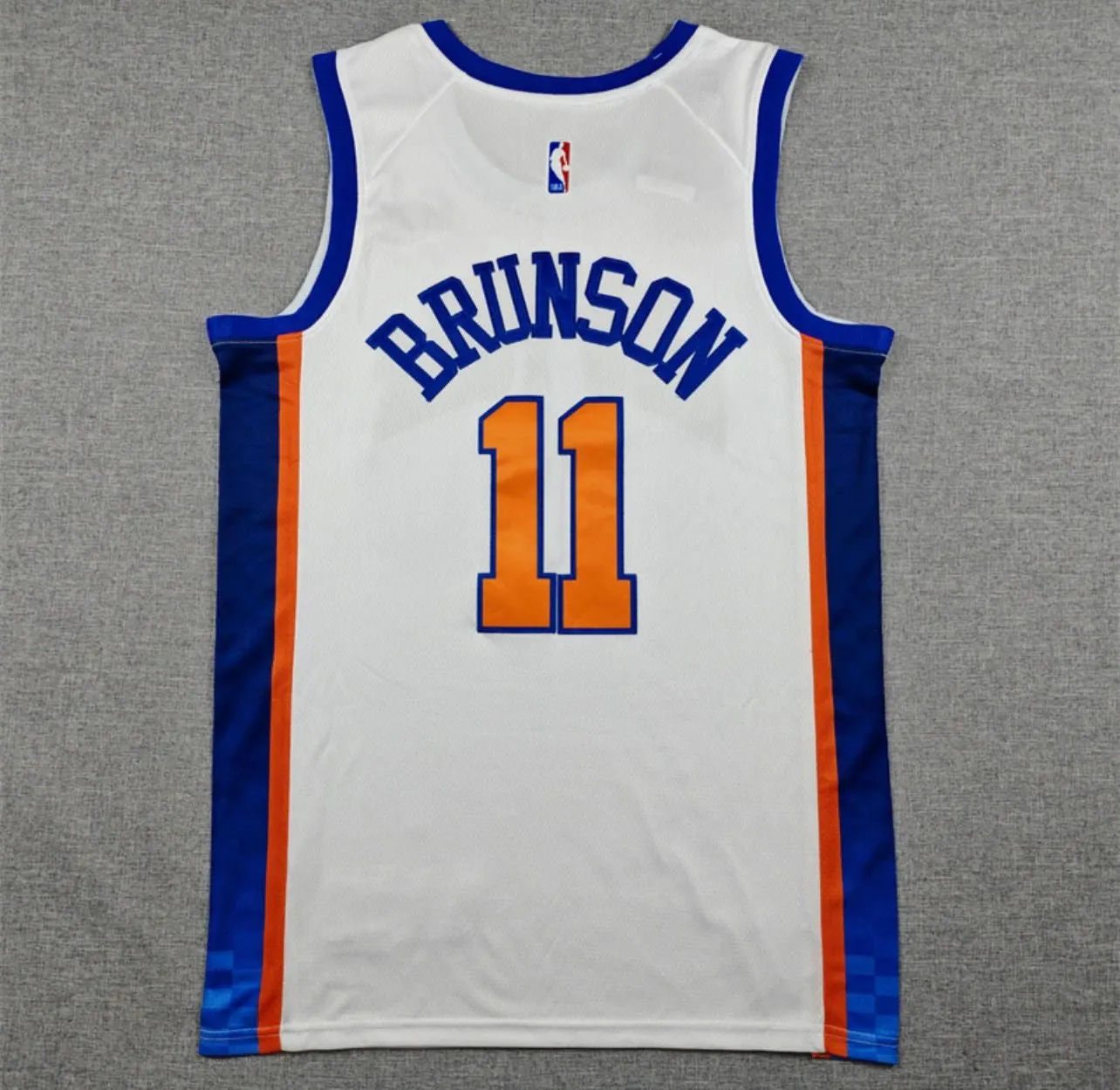 Jalen Brunson White With Blue Side Panels New York Knicks Jersey