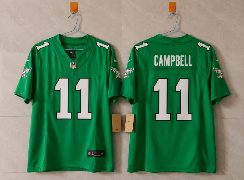 PHILADELPHIA EAGLES JIHAAD CAMPBELL KELLY GREEN JERSEY