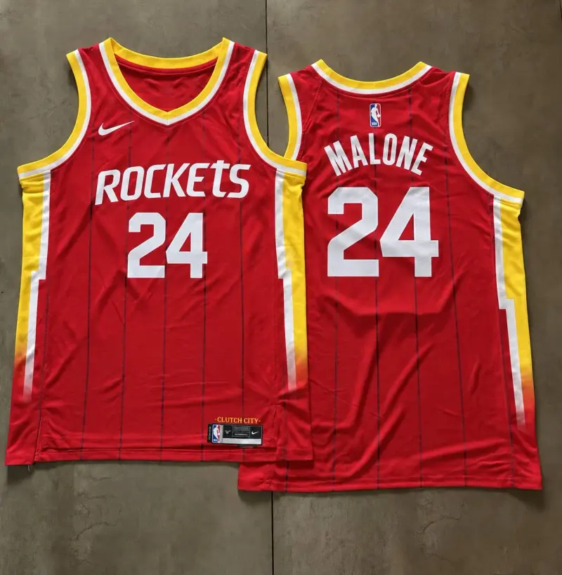 Houston Rockets Moses Malone Red Pinstripe Jersey