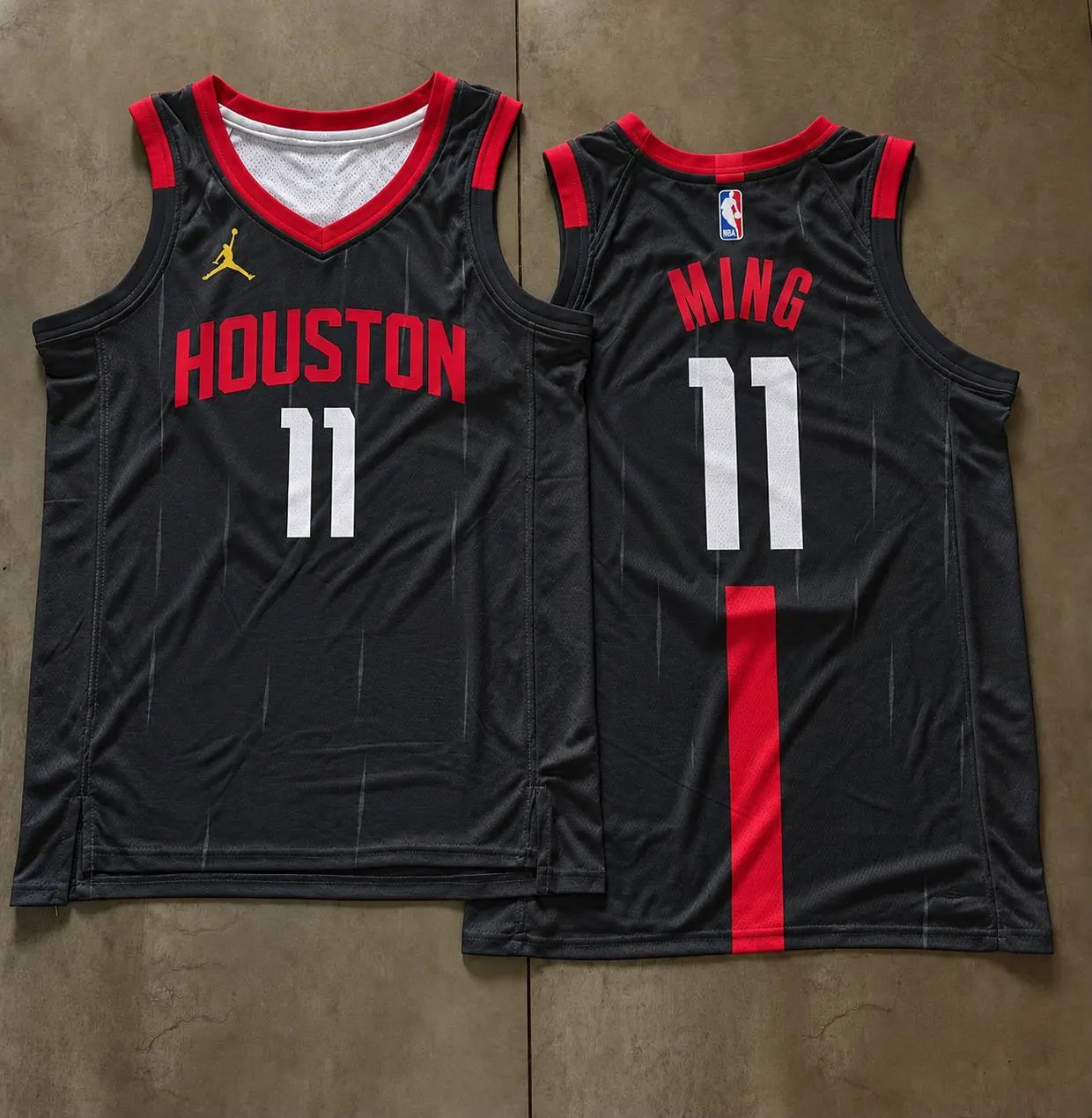 Houston Rockets Yao Ming Black Pinstripe Jersey