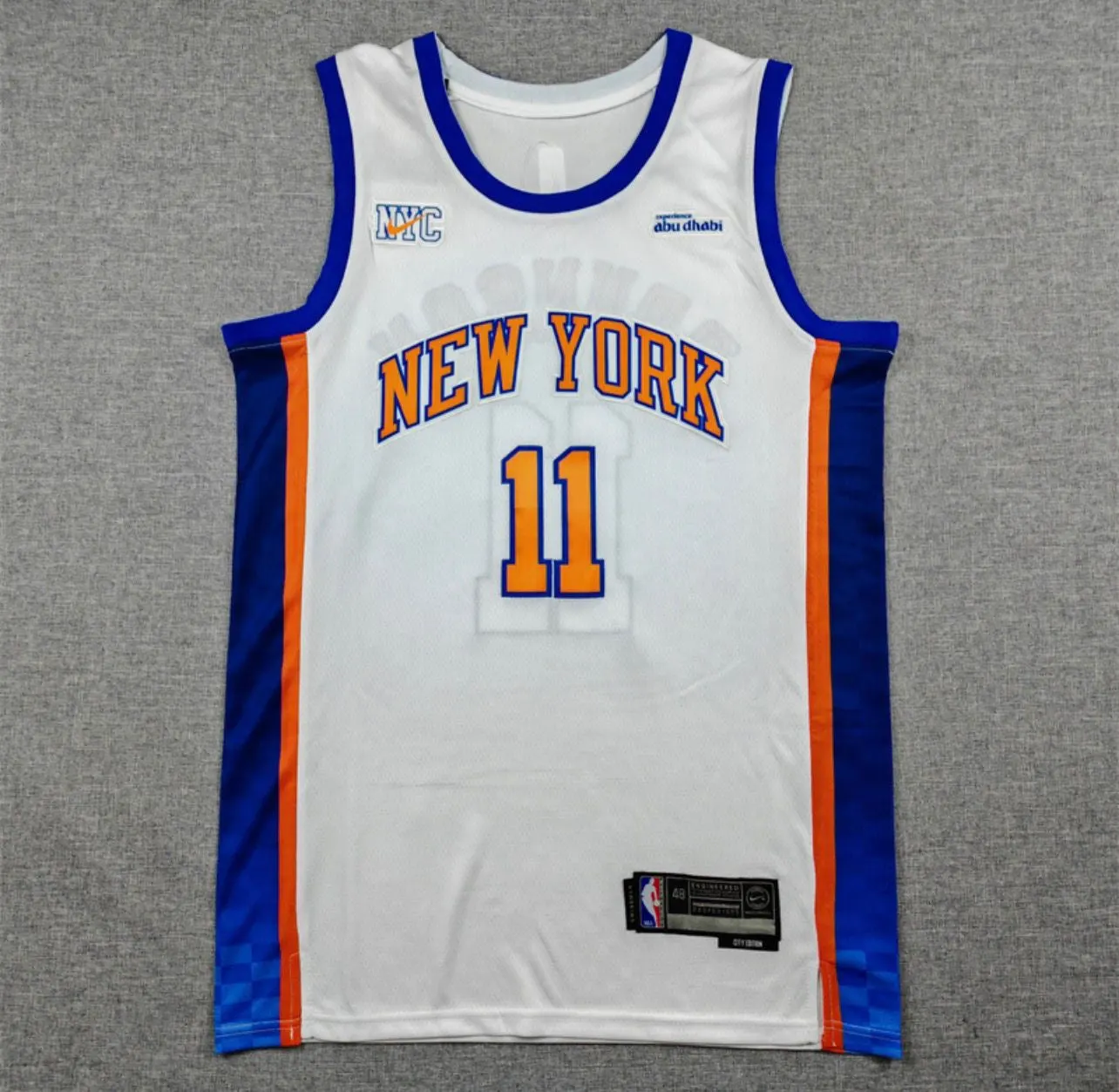 Jalen Brunson White With Blue Side Panels New York Knicks Jersey