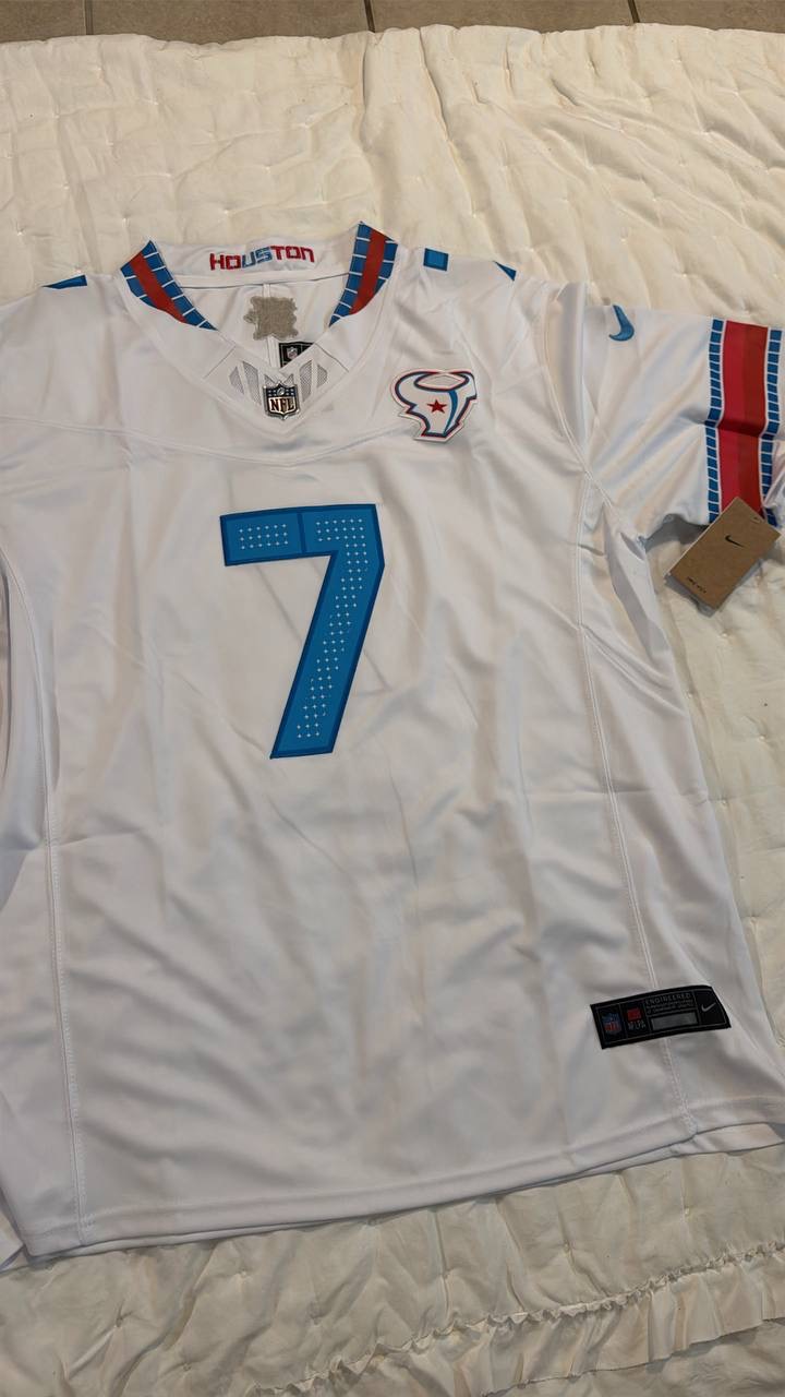 White Houston number 7 football jersey laid flat